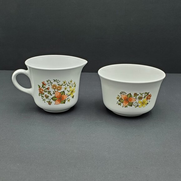 Corelle Indian Summer Creamer & Sugar Bowl Orange Yellow Flowers Creamer Set - Picture 5 of 9